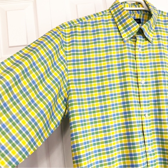 Lands' End Yellow Plaid Print Supima No Iron Oxford Shirt 16.5 - Picture 5 of 16